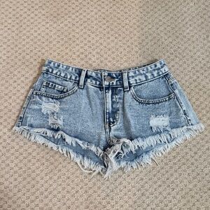 SHEIN Light Blue Distressed Denim High-Rise Shorts